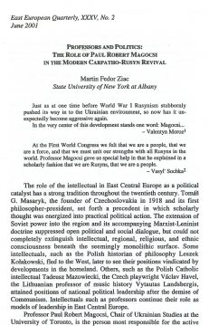 Martin Fedor Ziac - Professors and Politics: The Role of Paul Robert Magocsi in the Modern Carpatho-Rusyn Revival